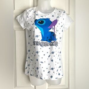 Disney T-Shirt Stitch Print White New